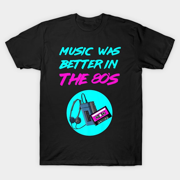 80s Music Casette Tape Neon T-Shirt by Skull Listening To Music